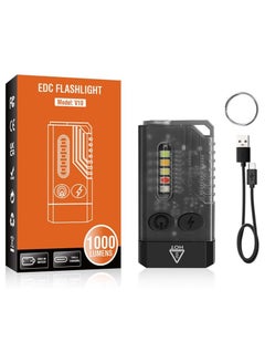 اشتري Mini LED Keychain Flashlight, Rechargeable Pocket Torch with 14 Modes 1000LM Small Powerful Torch IPX4 Transparent EDC Flashlight with UV Light & Magnetic Tail for Camping Hiking Emergency في الامارات