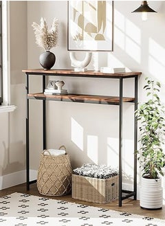 Buy Console entrance table, side table to organize and store your needs, sofa table, coffee corner table - wood - brown/black, with a durable metal structure. in Saudi Arabia