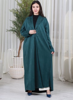 اشتري عباية مصنوعة من قماش الشمواه بلون زيتي مضاف لها ازرار في الكم والاامام تجعلها تبدوا أنيقة في السعودية