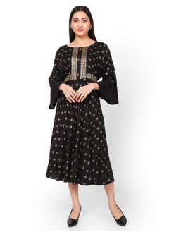 Buy GOLD BLOCKPRINT LONG SLEEVES STYLISH ELEGANT SHORT ARABIC KAFTAN JALABIYA DRESSES in Saudi Arabia