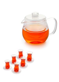 اشتري Glass TeaPot Set - 1200ML / 40 OZ Borrosilicate Glass Tea Kettle with 6 Turkish Tea cups 200ml and Saucers, Teapot with Infuser, Stovetop Safe, Tea Pot for Blooming Loose Leaf Tea, Tea Maker في الامارات