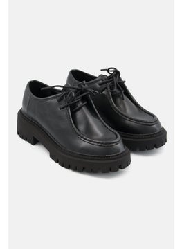 اشتري Women Lace Up Leather Casual Shoes, Black في السعودية