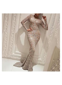 Buy Spring New Women's Gilded Long Sleeve Elegant Slim Fit Long Dress Evening Dress in Saudi Arabia