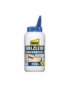 اشتري UHU HOLZLEIM WASSERFEST WOOD GLUE, D3 Water Resistant White Glue - Suitable For All Bonding Common Types Of Wood, Bottle, 250 G, Dries Transparent, Adhesive For DIY, Building, Repair And Model Making في الامارات