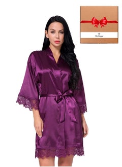 Buy Ladies Nightwear Gown Satin Bathrobe Bridesmaid Short Kimono in UAE