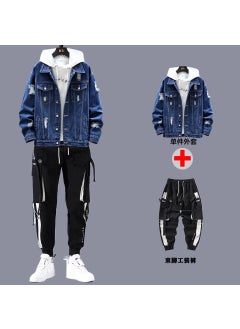 اشتري Mens Casual Denim Jacket  Pants Set Spring 06 dark blue + overalls في السعودية