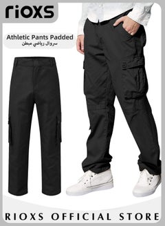 Buy Men's Cargo Pants with Pockets Cotton Hiking Sweatpants Casual Athletic Jogger Sports Outdoor Trousers Relaxed Fit in UAE