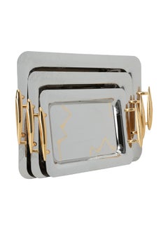 Buy A Rectangular Wooded Silver Steel Tofa Set With A Gilded Handle 3 Piece in Saudi Arabia