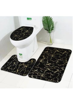 Buy 3-piece bathroom rug set with marble design includes a bathroom rug + toilet cover + anti-slip door mat, in multiple shapes and colors. in Egypt