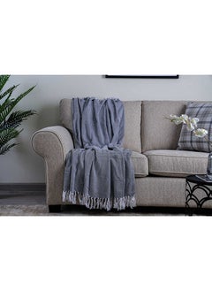 Buy Herringbone Textured Throw 127X152Cm - Grey in UAE