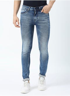 Buy Mid Rise Faded Jeans with Button Closure in Saudi Arabia