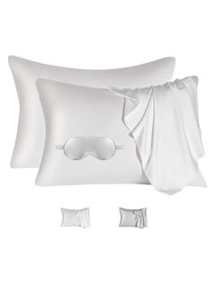 اشتري Set of 2 Silk Pillowcase Satin Pillow Used for Hair Beauty and Skin Care King Size, Satin and Mulberry Silk Soft Breathable Smooth Double Sided Silk Pillow Case with Envelope Closure, White 50x80cm في الامارات