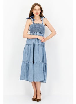 Buy Women Petite Size Washed Denim Midi Dress, Blue in UAE