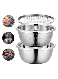 Buy 3 in 1 Stainless Steel Multifunctional Grater Basin with Vegetable Chopper And Cheese Grater in UAE