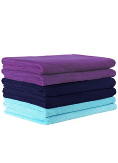 Buy 6-Piece Microfiber Bath Towels Set 70*140cm, Soft, Durable, Super Absorbent and Fast Drying, Navy/Purple/Sky Blue in UAE