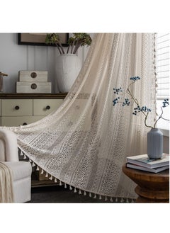 Buy 1-Panel Boho Style Cotton Curtains Semi Blackout Window Bohemian Decoration Drapes Crochet Lace Curtain for Living Room Bedroom Beige Lace Crochet 59x63 Inch in UAE