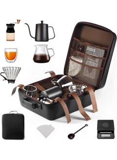 Buy Coffee Serving Sets Outdoor Camping Coffee Maker Set Glass Pour Over Coffee Maker Stainless Manual Coffee Grinder Set-All in 1 Gift Bag Travel Portable Pour Over Coffee Kit TS-05 in UAE