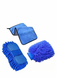 Buy Car wash Cleaning Supplies 3-Piece Set Premium Chenille Microfiber Washing Sponge-Washing Gloves-Washing Towel-no lint Scratches-Super Soft Cleaning Gloves with Handbag Gloves in UAE