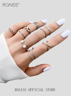 Buy 9 Pack Ring for Women Opening Adjustable Size Retro Pearl Twist Ring Fashion Accessories in UAE