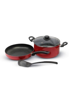 Buy Delcasa 4 Piece Nonstick Cookware Set DC2899 24 cm casserole with lid, a 26 cm frypan, and a nylon turner assorted color in UAE