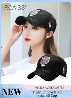 Buy Tiger Embroidered Baseball Cap for Men Women, Adjustable Cotton Sun Hat Black Camouflage Fabric Cap One Size in UAE