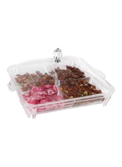 Buy Serving Tray - 4 Compartments Appetizer with Lid - Acrylic Spill Proof Rectangular Countertop Decorative Platter With Handle For Appetizer, Nuts, Candy, Sweets, Cookie tray in UAE