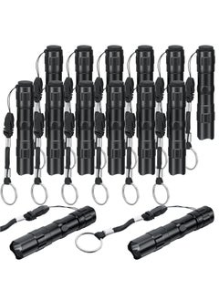 اشتري 12 Pcs Mini Flashlights Bulk LED Handheld Torches with Lanyard Bright Battery Operated Aluminum Flash Lights for Camping Night Reading Party Favor Keychain Gift Black في الامارات