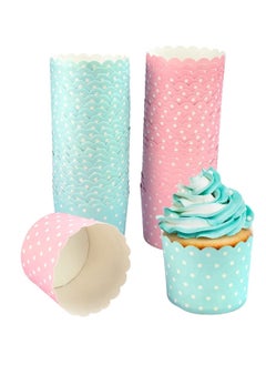 اشتري Paper Disposable Cake Baking Cup Muffin Cases Greaseproof Cupcake Liners Muffins Pastry Moulds Blue Dots and Pink Dots Cupcake Wrappers for Birthday Parties Weddings Bottom Dia 6cm في الامارات