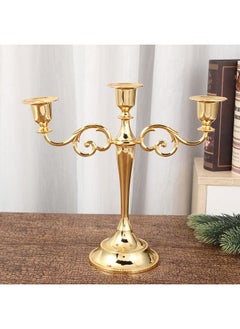 اشتري 3 Arm Candelabra, 10-Inch Tall Gold Taper Candle Holders | Elegant Candle Stands and Candlesticks for Home Decor, Birthday, Parties | Dazzling Dinning Table Centerpiece في السعودية