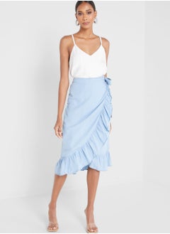 Buy High Waist Ruffle Detail Midi Skirt in UAE