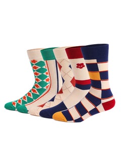 اشتري Men's Dress Socks Funky Colorful Crew Socks Casual Cotton Patterned Socks Gifts for Men Dad Grandpa, 5 Pairs (Geometric) في الامارات