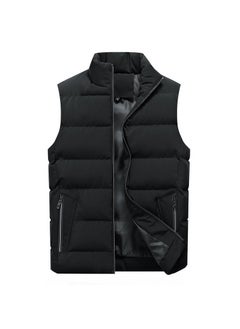 اشتري Mens Autumn Winter Casual Vest Stand Collar Cotton Black في السعودية