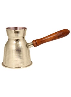 Buy Brass Turkish Coffee Pot with Wooden Handle Gold Brass Coffee Warmer 11 Centimeter in Saudi Arabia