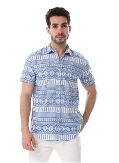 Buy Short Sleeves Turn Down Collar Shirt - Cornflower Blue & White in Egypt