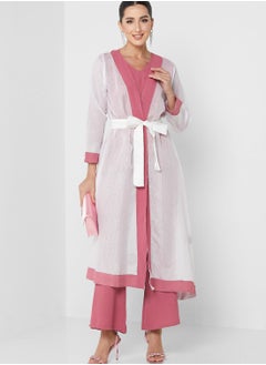 Buy V-Neck Top & Color Block Abaya Set in UAE