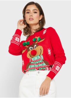 Buy Round Neck Christmas Print Sweater in Saudi Arabia