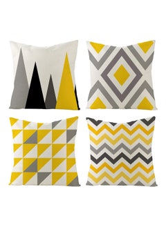 Buy Geometric Yellow Grey Pillow Covers Set of 4 Modern Cotton Polyester 18x18 Inch Throw Cases for Sofa and Bed Decoration in UAE