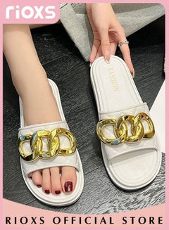 Buy Womens Metallic Chains Flat Sandals Soft Sole Open Toe Slippers Non-Slip Beach Sandals For Indoor And Outdoor Wear in Saudi Arabia