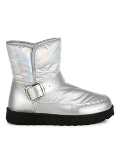 Buy Buckle Strap Puffy Ankle Boots in Silver in UAE