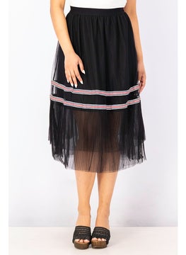 Buy Women Textured Pull On Midi Skirt, Black in Saudi Arabia