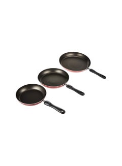 Buy Non stick Aluminum Frying Pan Set, 3 Pieces, Red PR21784 in UAE