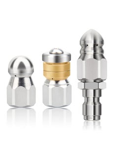 Buy Stainless Steel Pressure Washer Sewer Jetter Nozzles, Drain Cleaning Hose Nozzle, 1/4 Inch Quick Connector, Rotating Button Nose Jet Nozzle, 5000 PSI, 3PCS in UAE