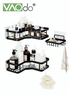 Buy 3PCS Stainless Steel Shower Organizer Shelf 
2PCS Corner Shower Storage Basket and 1PCS Soap Box
No Drilling No Punching Super Load-bearing for Bathroom Kitchen Black in Saudi Arabia