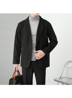 اشتري Woolen coat mens winter thickened design light familiar loose top short casual Korean style suit woolen coatBlack Black في السعودية