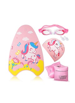 اشتري Learning Swim Kickboard for Kids Swimming Pool Training Unicorn Kickboard, Goggles, Cute Swim Cap and Swim Arm Bands Summer Swimming Pool Toys for Toddler Youth Girls Boys 5 Pcs في السعودية