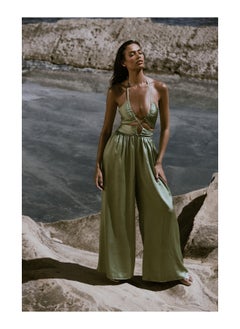 Buy Textured Satin Strappy Cut Out Jumpsuit in Saudi Arabia