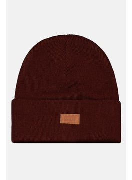 Buy Men Embroidered Brand Logo Knitted Beanie, Maroon in UAE