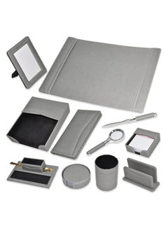 Buy FIS 11 Pieces Executive Desk Set Italian PU, Grey Color - FSDS182GY in UAE