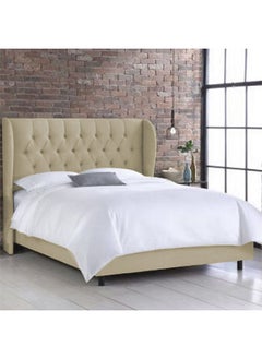 Buy Roma | Wooden Bed Frame Upholstered in Velvet - Ivory in Saudi Arabia