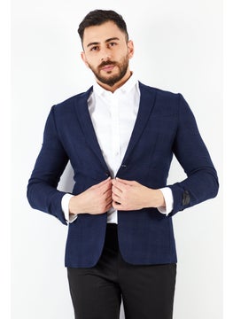 Buy Men Slim Fit Windowpane Blazer, Midnight Blue in UAE